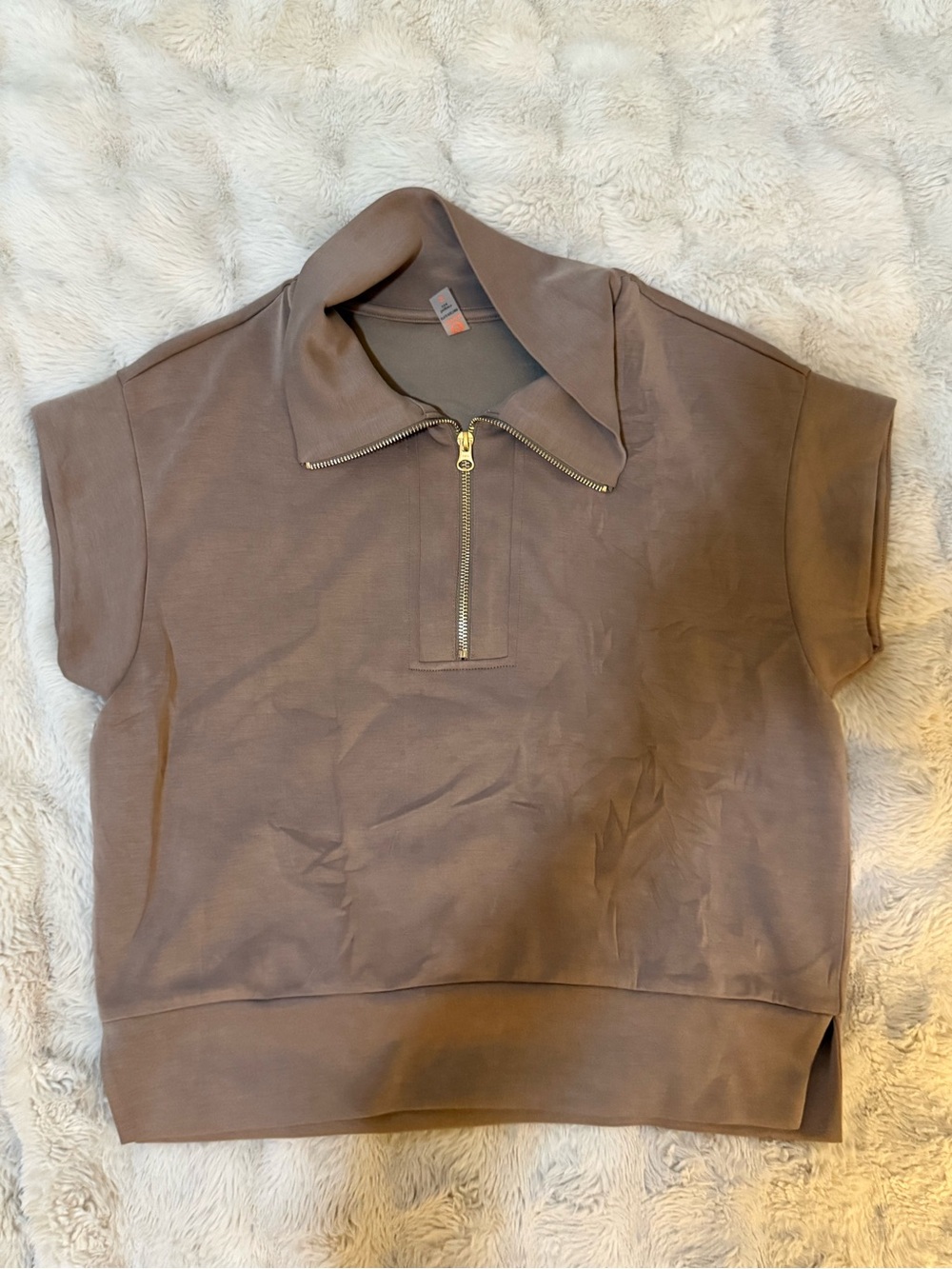 Mono B Short-Sleeve Zip Collar Sweatshirt in Brown